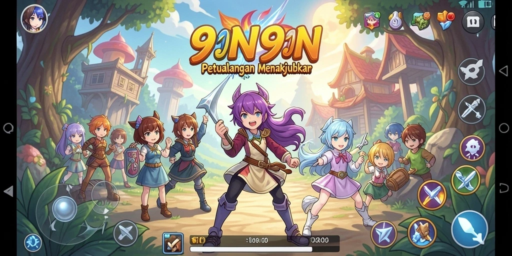 Screenshot gameplay <strong>9N9N</strong> menampilkan karakter anime yang beraksi.