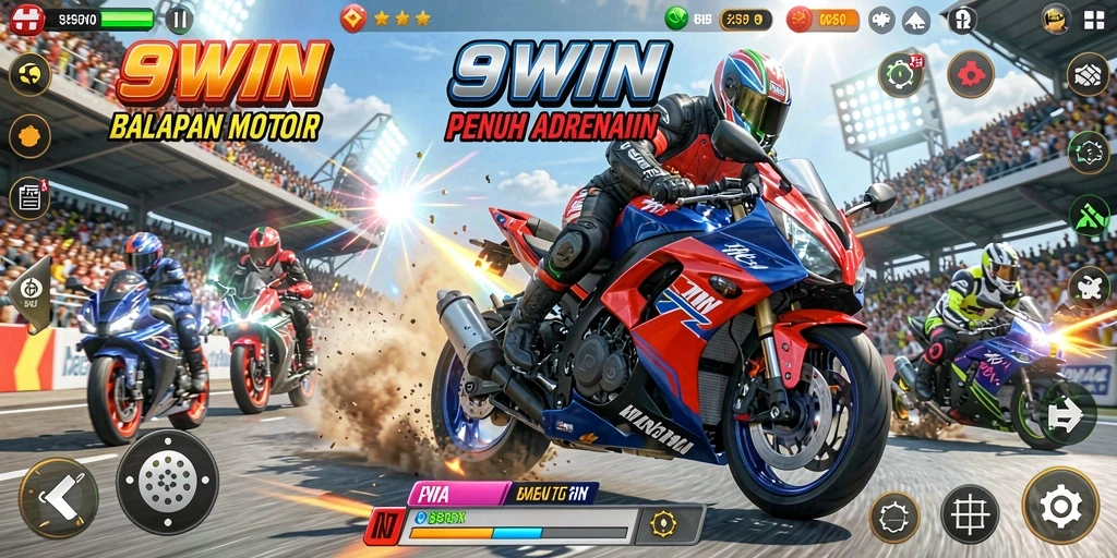 Gameplay intens di 9WIN dengan balapan motor yang menegangkan.