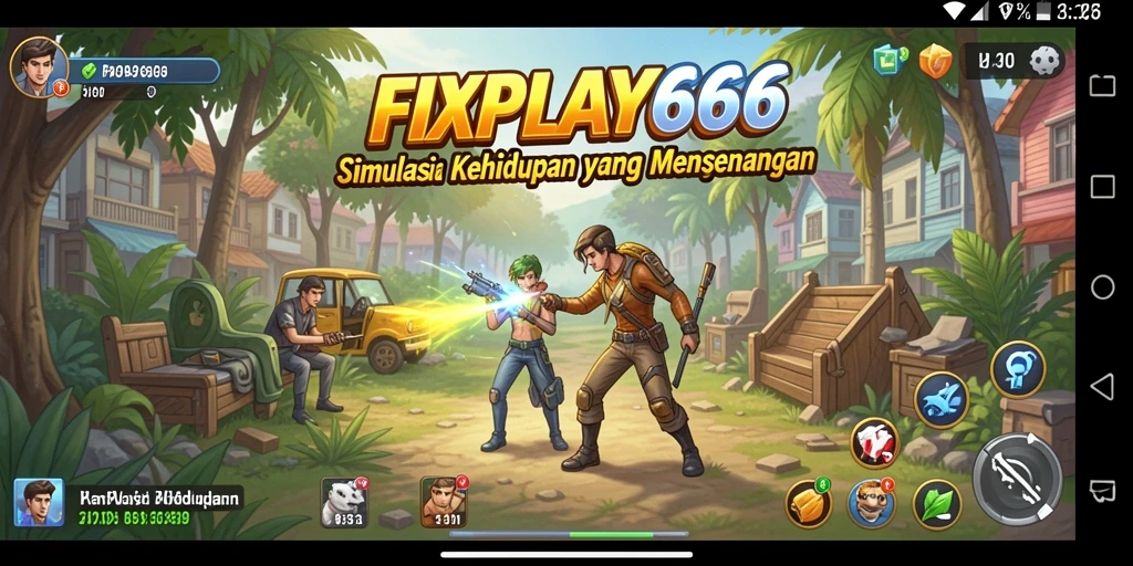 Screenshot dari gameplay FIXPLAY666 menampilkan karakter yang berinteraksi di dunia simulasi.