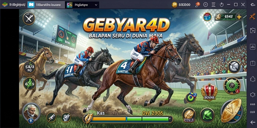 Tampilan gameplay GEBYAR4D yang mendebarkan di lintasan balapan.