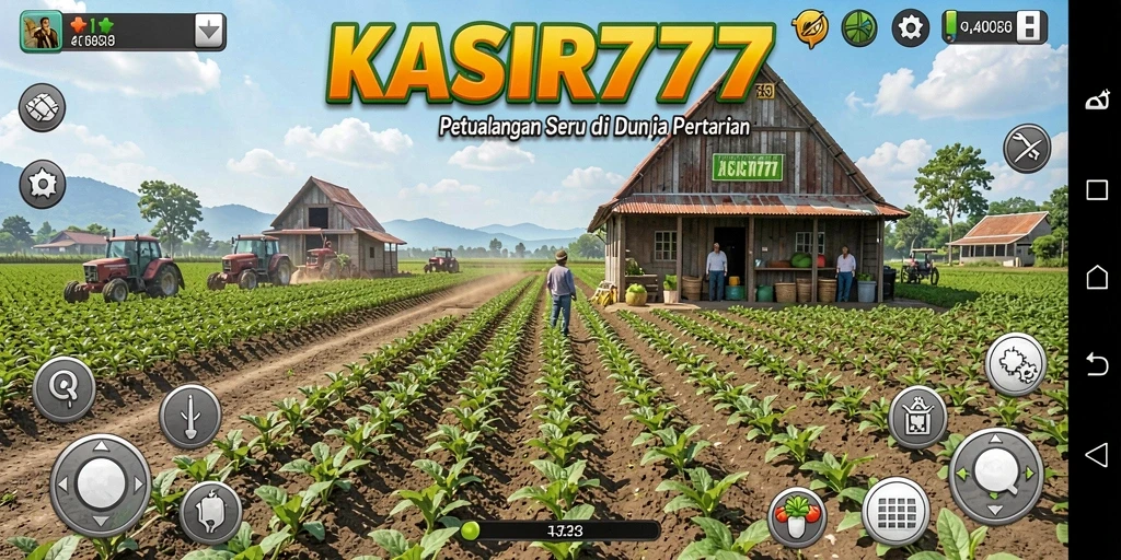 Screenshot KASIR777 menampilkan gameplay dinamis di ladang yang subur.