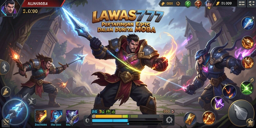 Tampilan gameplay intens dari LAWAS777 dengan aksi MOBA yang mendebarkan.