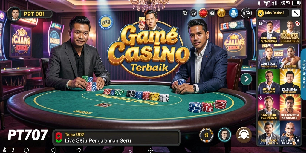 Tampilan gameplay PT707 dengan dealer langsung dan suasana kasino yang otentik.