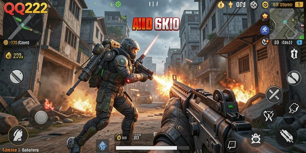 Tampilan gameplay menegangkan dari QQ222 dalam pertempuran TPS.